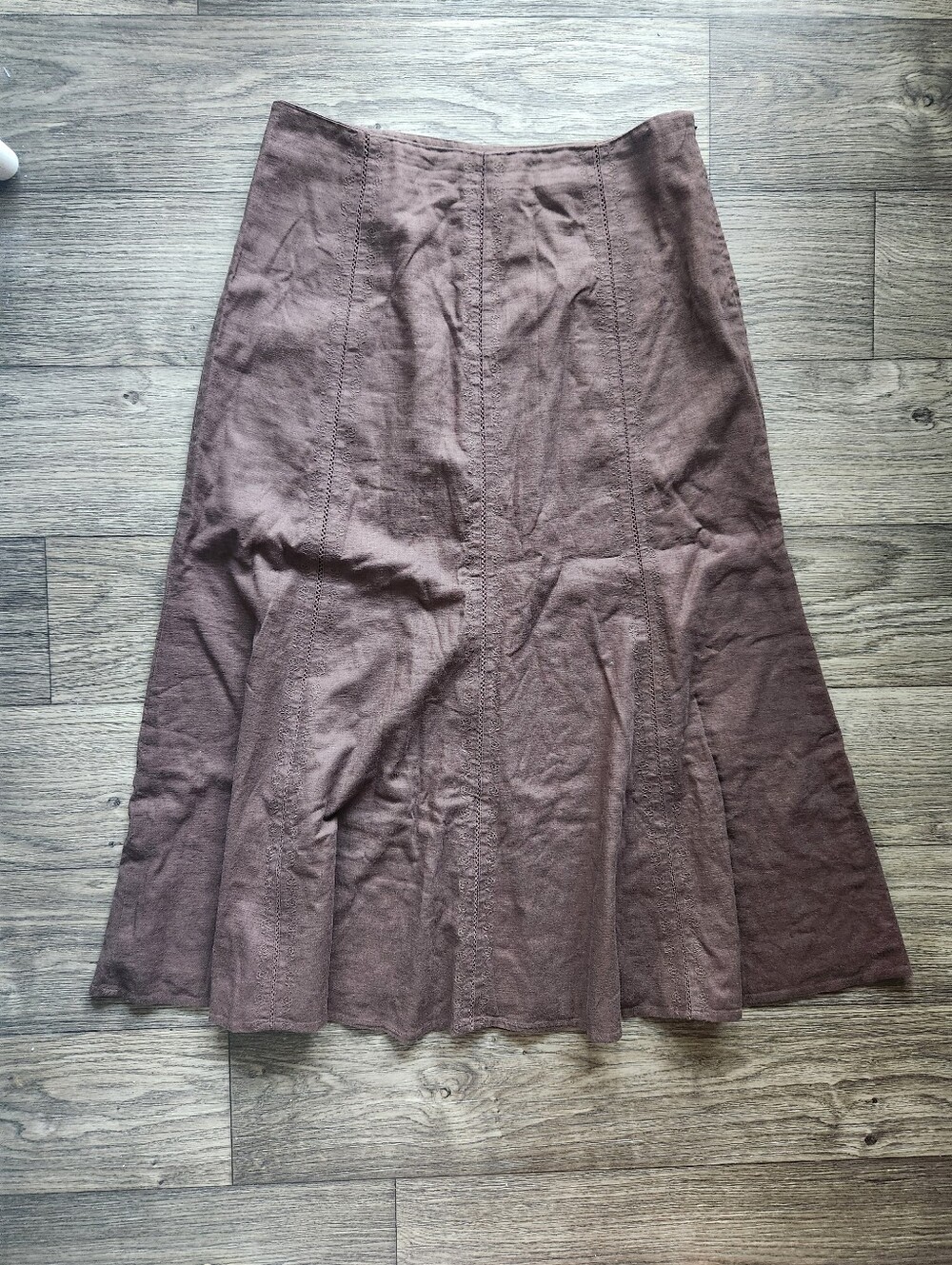 90s Hillard & Hanson Brown Linen Blend Maxi Cottagecore Embroidered Skirt Sz 10